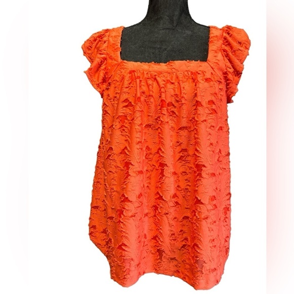 NWT LC Lauren Conrad Women’s Large Orange Ruffle Sleeve Racer Back Lined - Picture 2 of 7